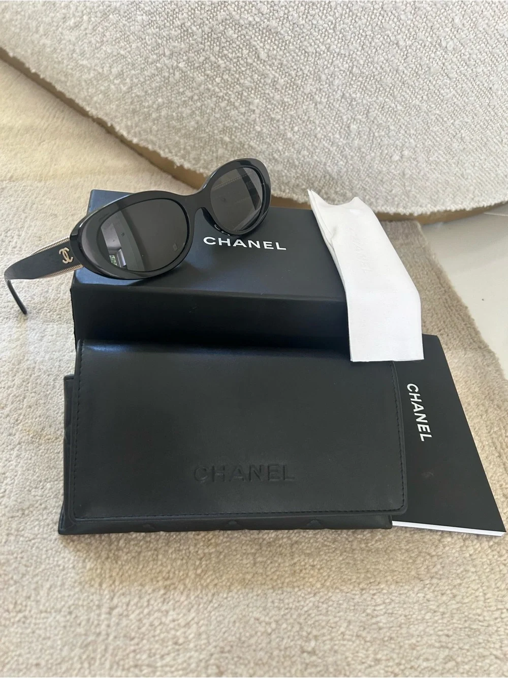 CHANEL Black Oval Logo Sunglasses